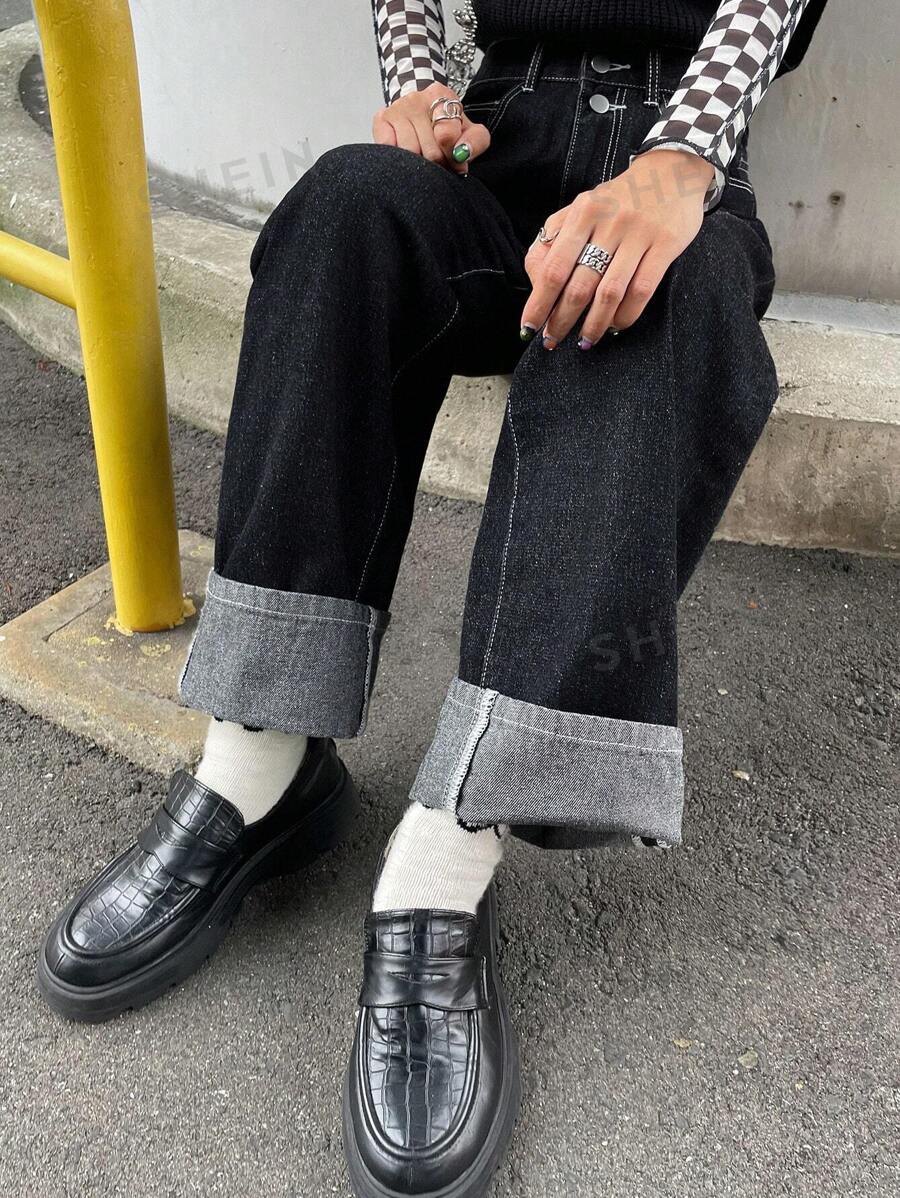 FRIFUL Jeans de tela vaquera con bolsillo y botones delanteros, casuales para uso diario