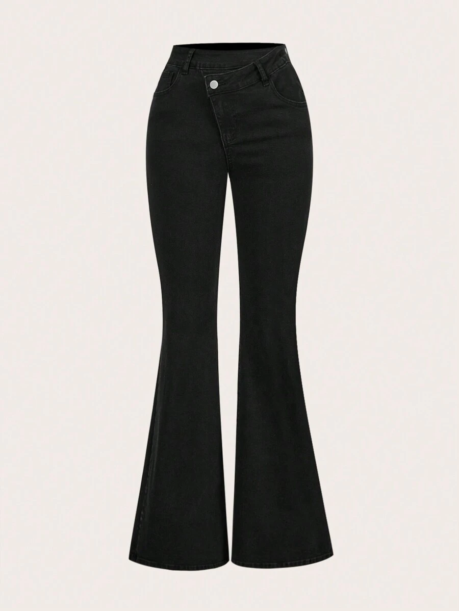 SHEIN Tall Women's Jeans Black Skinny Flared Pants Cross Waist Flared Pants Flare Leggings Fall Women Clothes Fall
