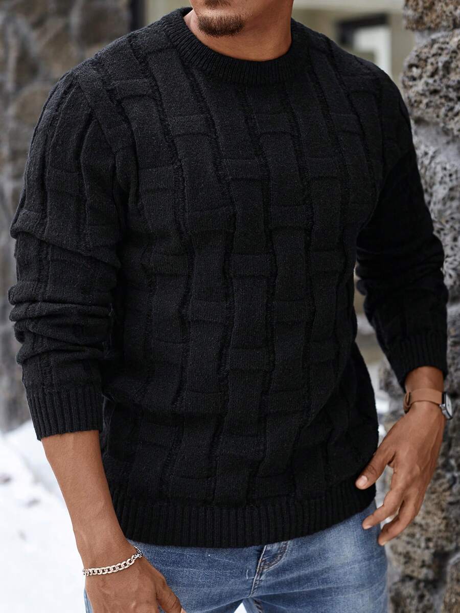 Manfinity Homme Men's Solid Color Crew Neck Long Sleeve Casual Sweater, Autumn/Winter