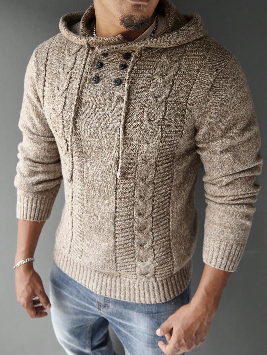 Manfinity CityGents Jersey casual con capucha, cordón ajustable y manga larga de unicolor para hombre, otoño/invierno