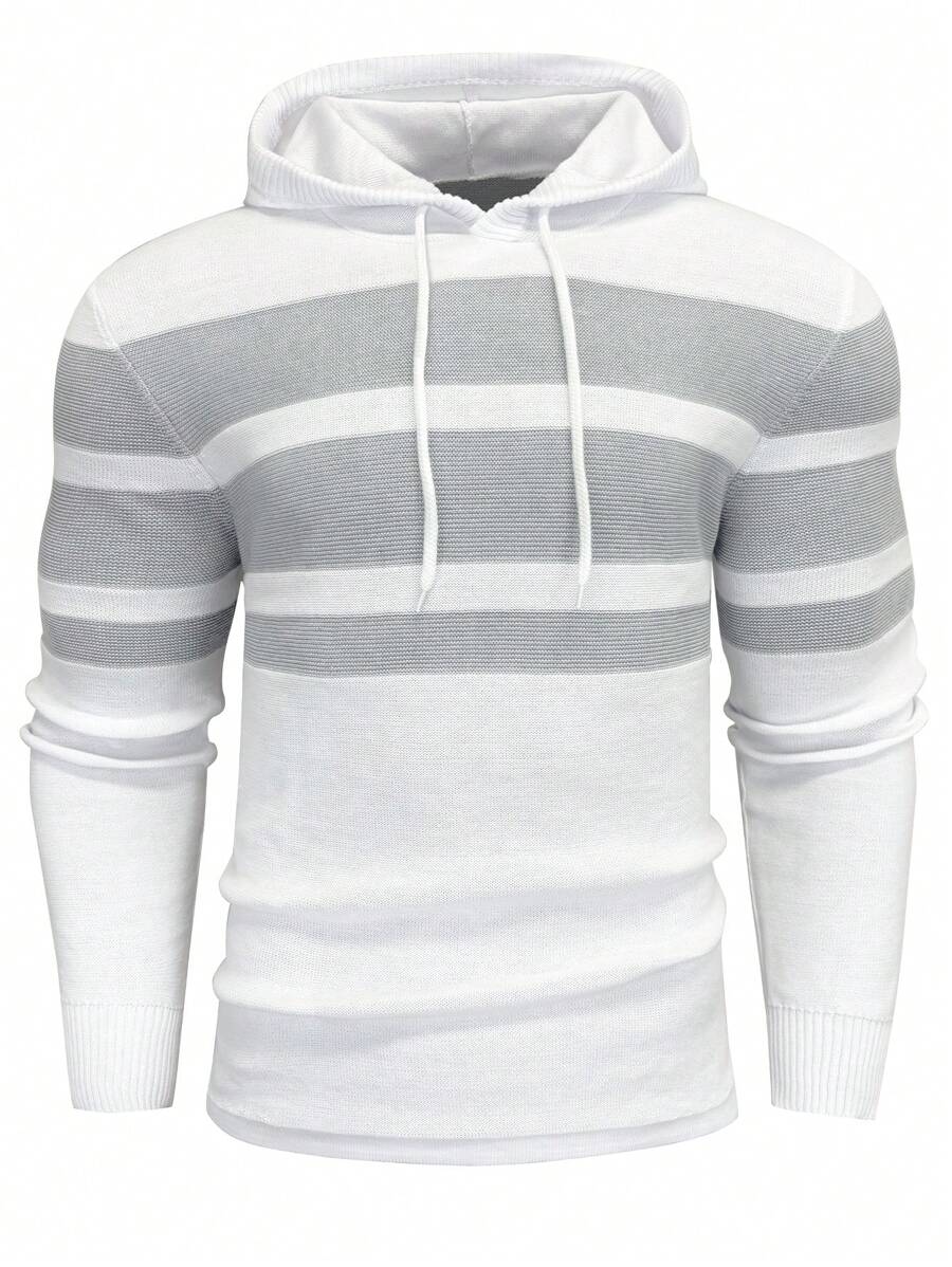 Manfinity Homme Plus Size Men's Long Sleeve Striped Minimalist Design Hoodie Color Block Pullover Sweater, Casual Daily Wear, For Work, Husband