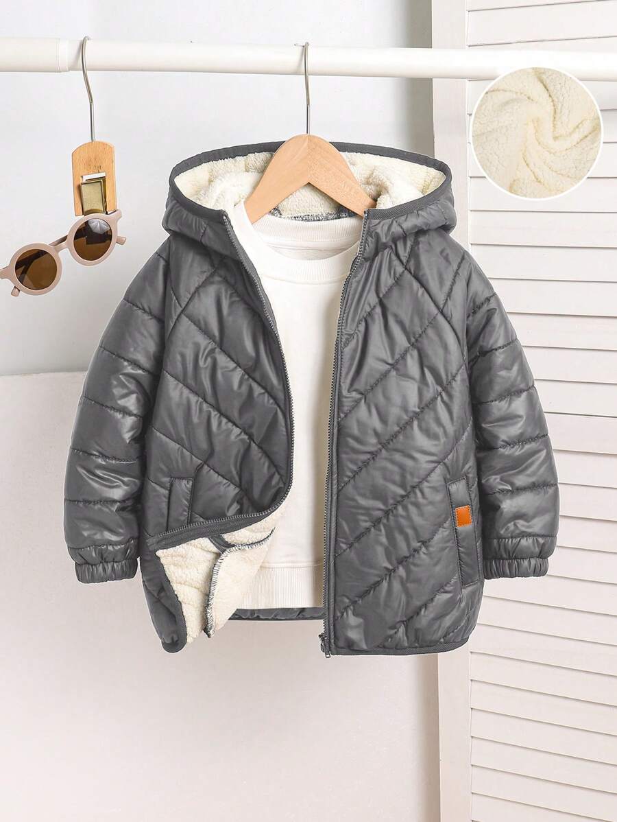 SHEIN Kinder lässige, weite Kapuzenjacke mit Wattierung, warmes Winter Outfit Set für Jungen