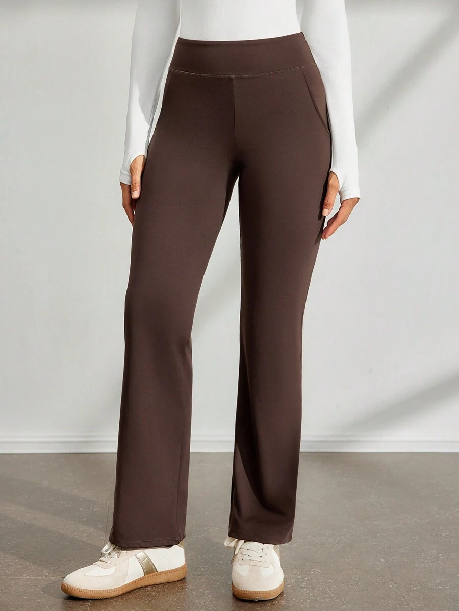 Activina Activina Women's Solid Color High Waist Pocketed Flare Leg Casual Workout Pants
