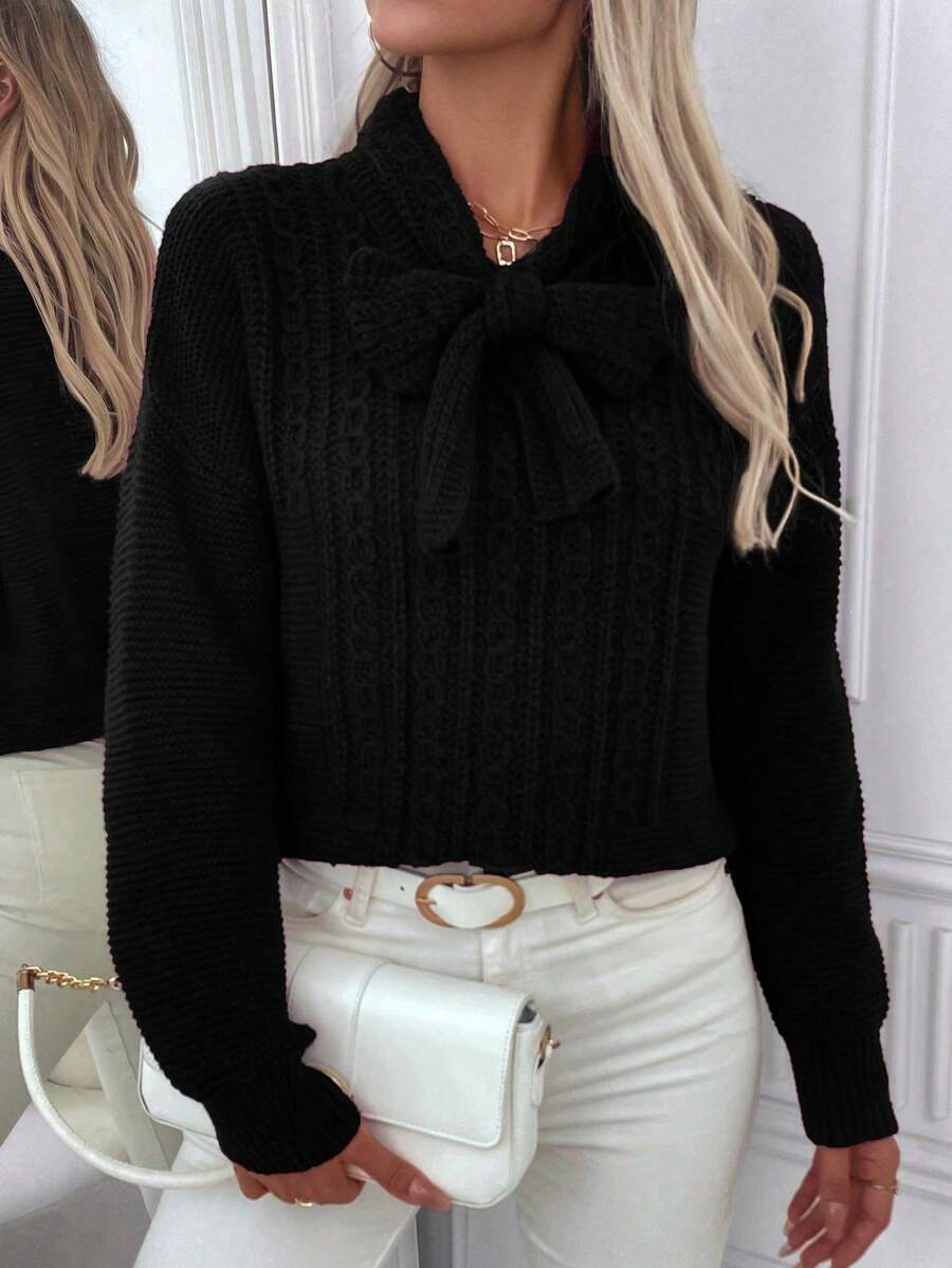 SHEIN Clasi High-End Bow Decor Stylish Knitted Loose Pullover Sweater For Women