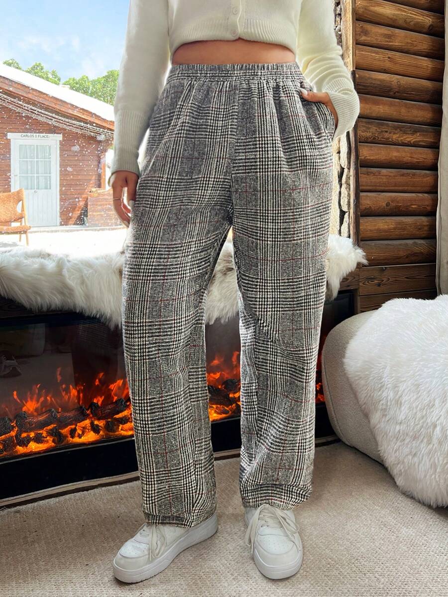 SHEIN EZwear Pantalon droit ample, épais et chaud, en tons de gris pour l'automne/hiver, grande taille