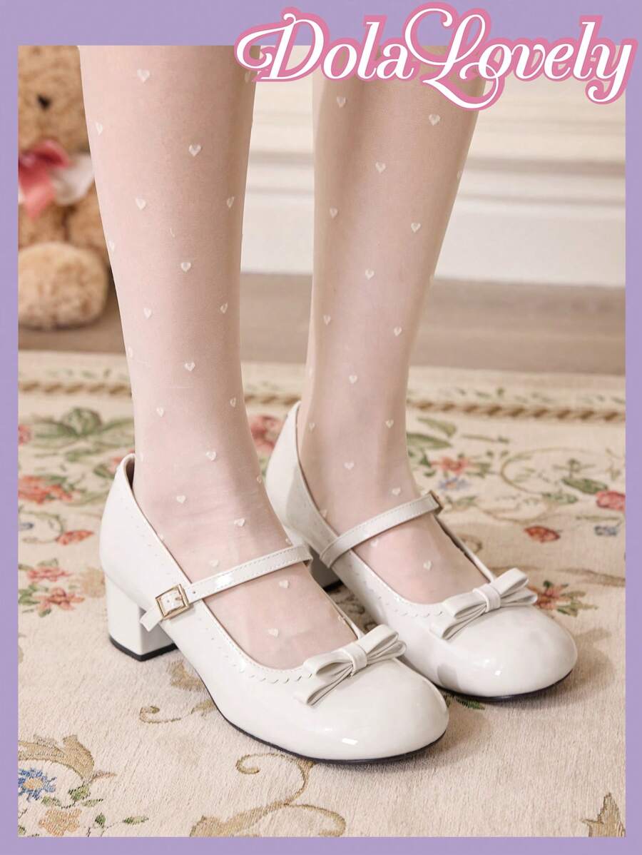 Dola Lovely Tacones altos con puntera redonda, decorados con moño y en unicolor, ideales para uso diario y salidas nocturnas, perfectos para Año Nuevo, Día de San Valentín y otras festividades