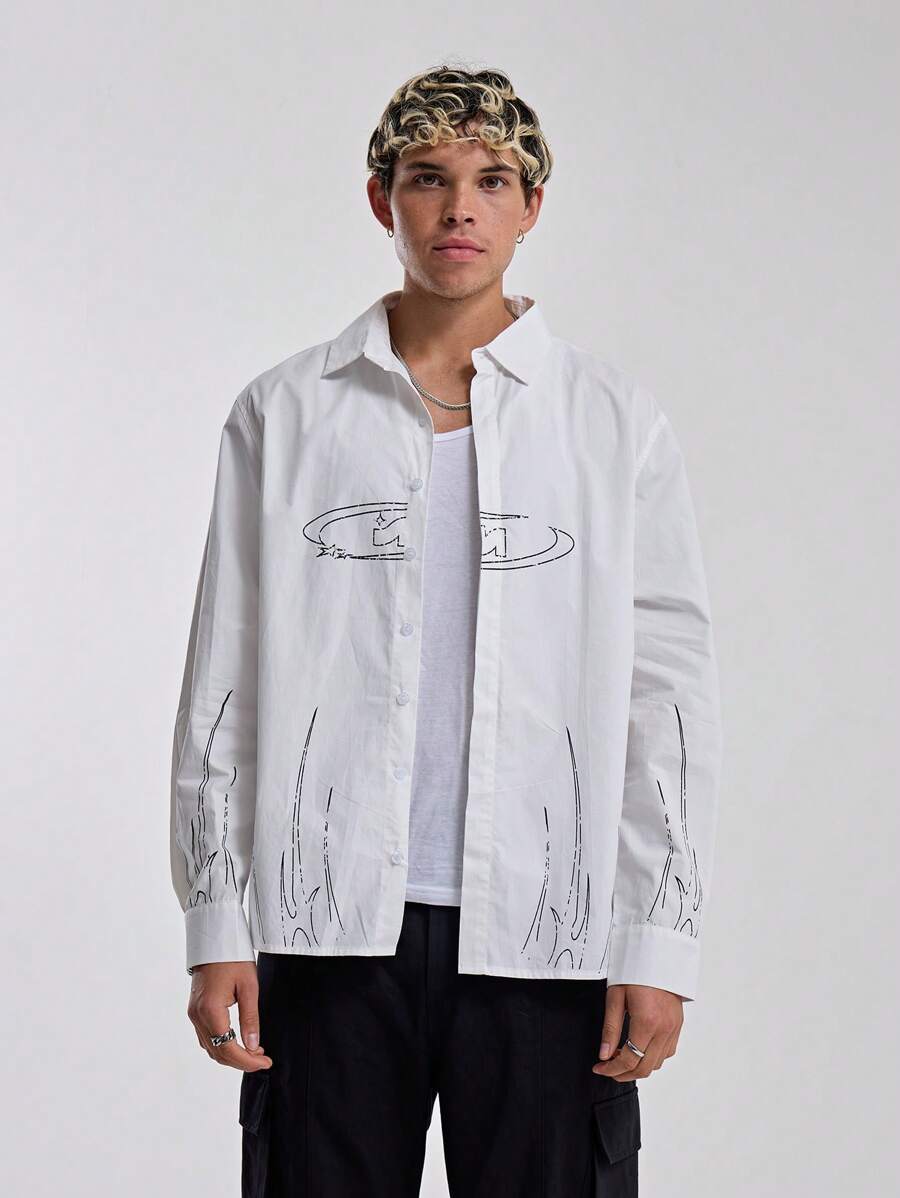 Musero Camisa con botones y logotipo en forma de llama para hombre