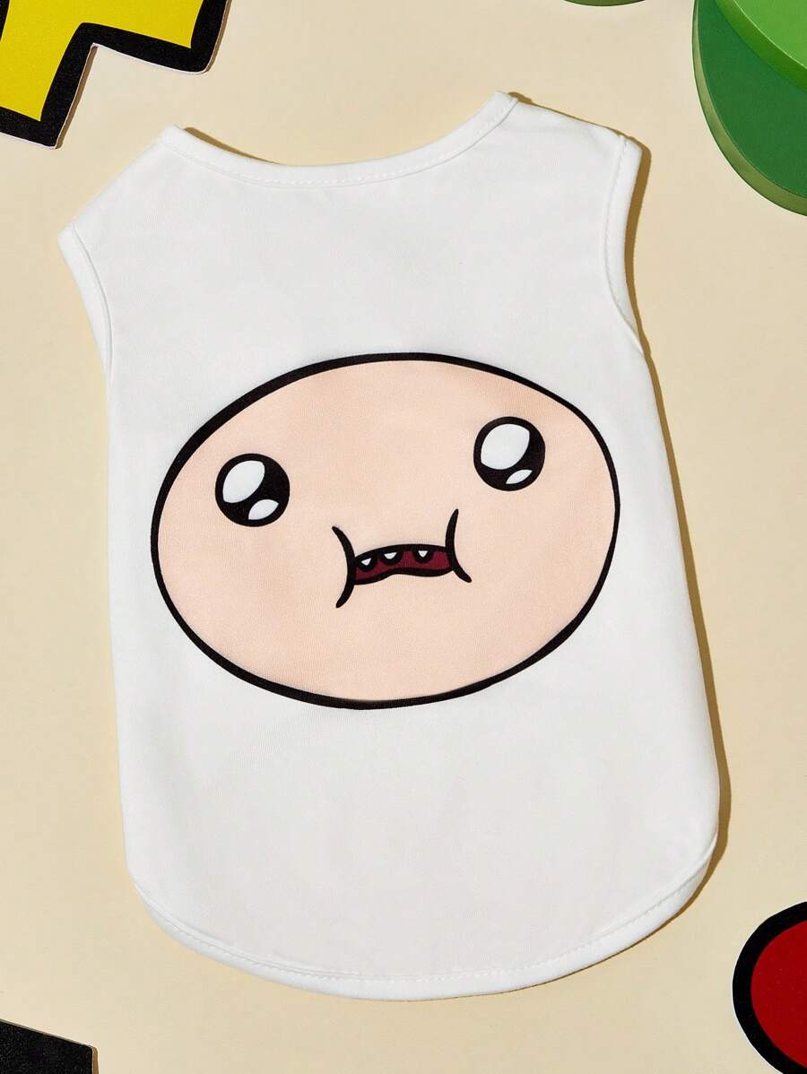 ADVENTURE TIME X SHEIN Cartoon Pattern Pet Tank Top, White, Gifts