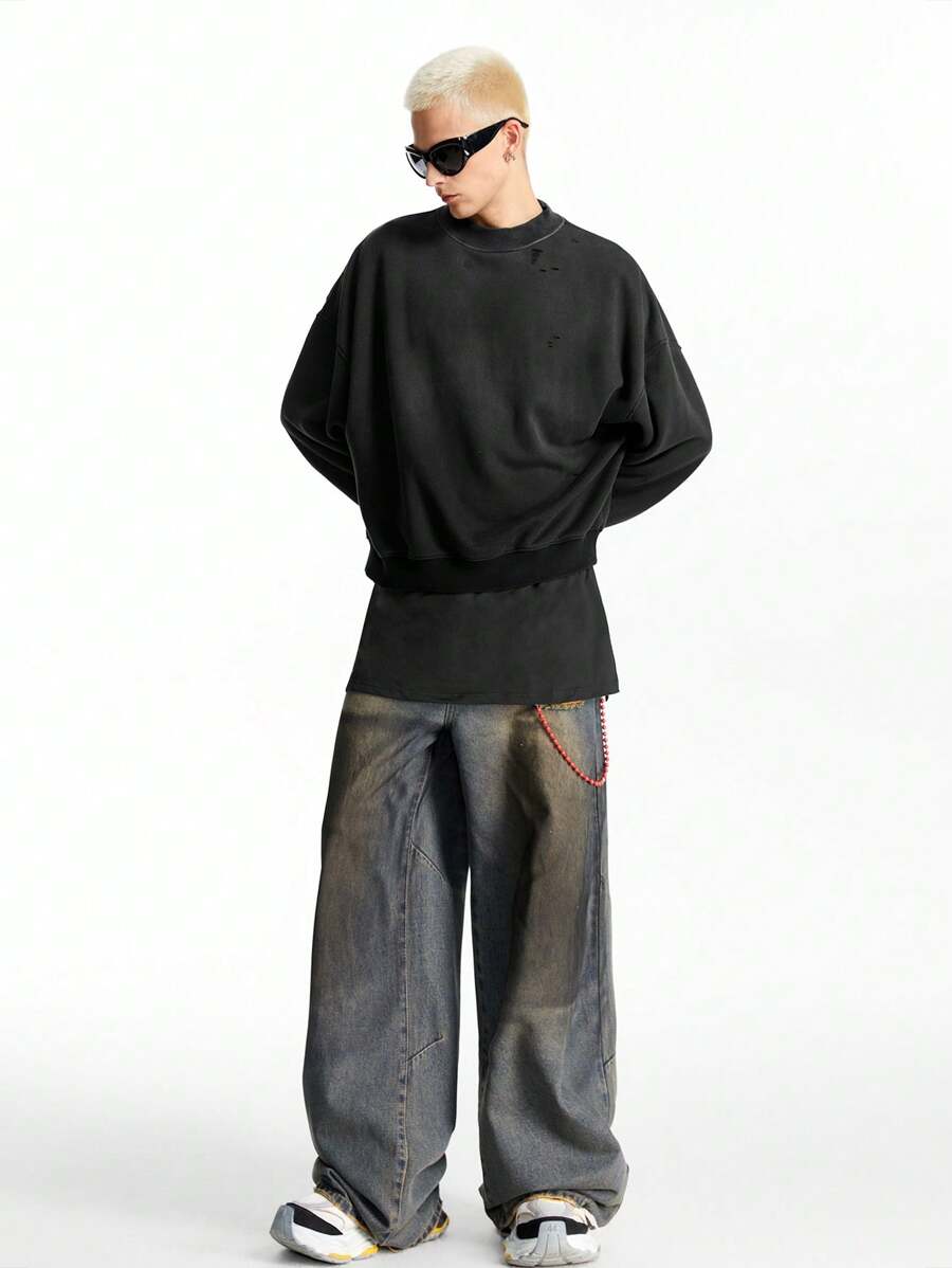 NEON BLANC Men Casual Loose Fit Round Neck Pullover Sweatshirt, Long Sleeve Streetwear Style Sweatshirt, For Friends, Husband, Boyfriend Gifts