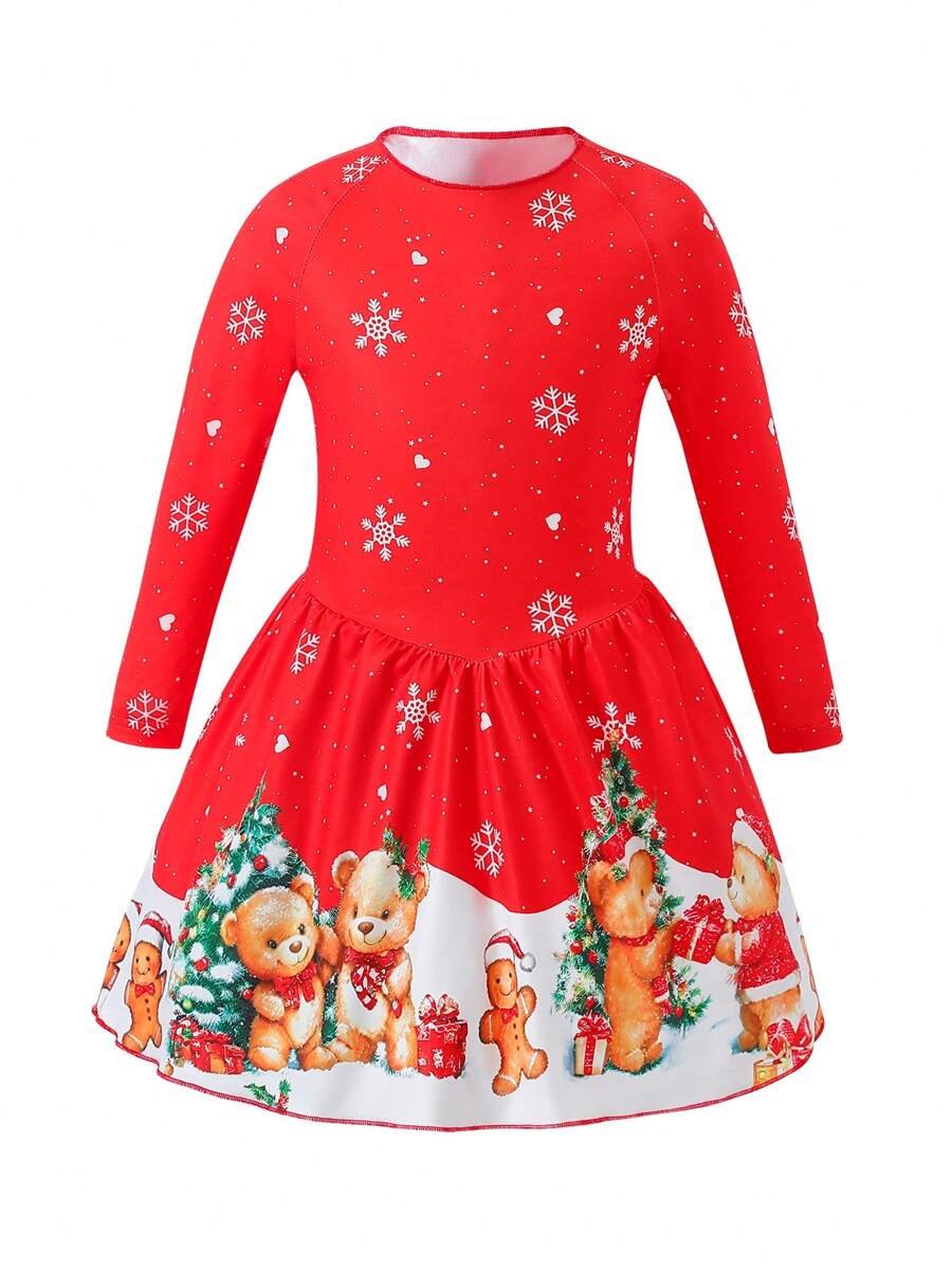 SHEIN Jonge meisjes cosplay getailleerde rode jurk voor kinderen herfst/winter/kerst