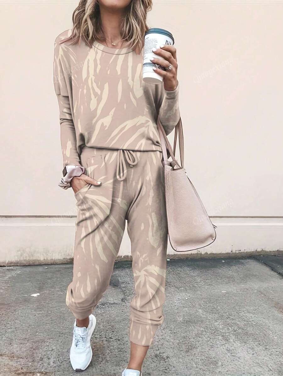 European & American Style Women Casual Floral Print Long Sleeve Sports Suit, Autumn & Winter