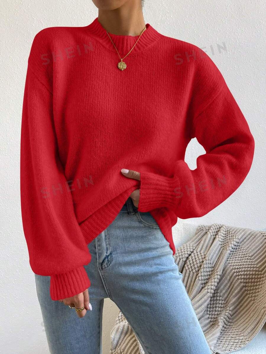 Chiquease Suéter casual holgado de cuello redondo y manga larga de unicolor para ropa de Año Nuevo para mujer