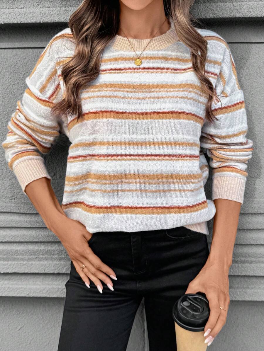SHEIN LUNE Women 2024 Autumn/Winter New Arrivals Striped Knit Sweater