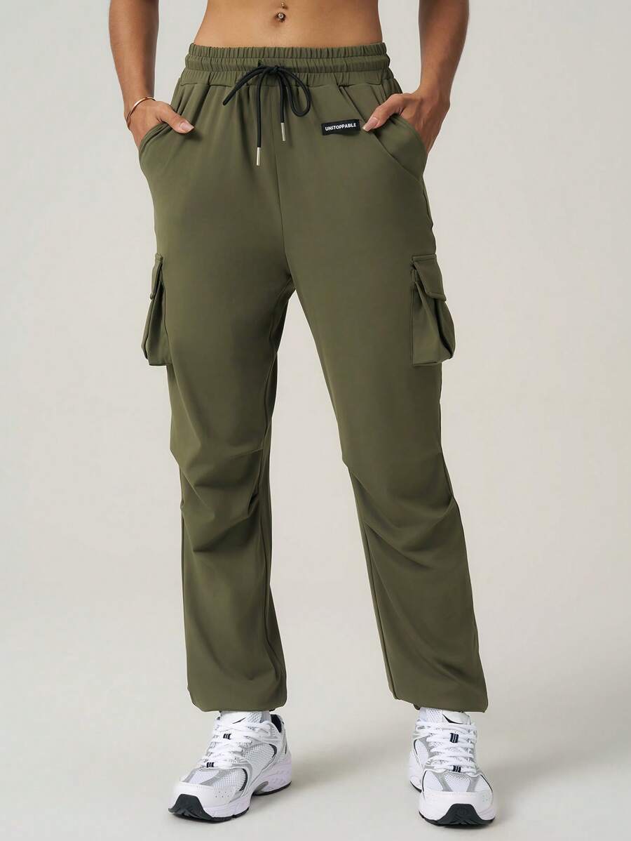 SHEIN Sport Studio Dames effen kleur front-tie zak casual sportbroek