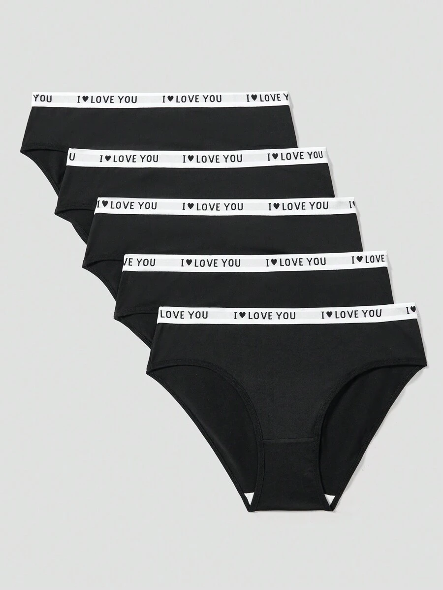 SHEIN 5 Stücke/Packung Teenager Mädchen Unterwäsche im minimalistischen Stil, komfortabel mit Buchstabendruck, elastisch und atmungsaktiv