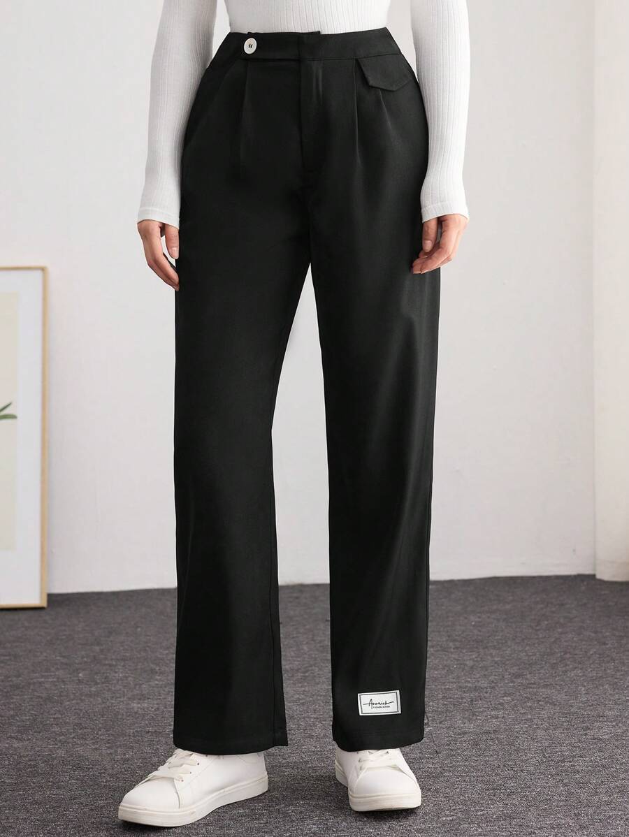 Modelyn Pantalon large à jambe droite affinante de style coréen pour femme, avec détail de revers