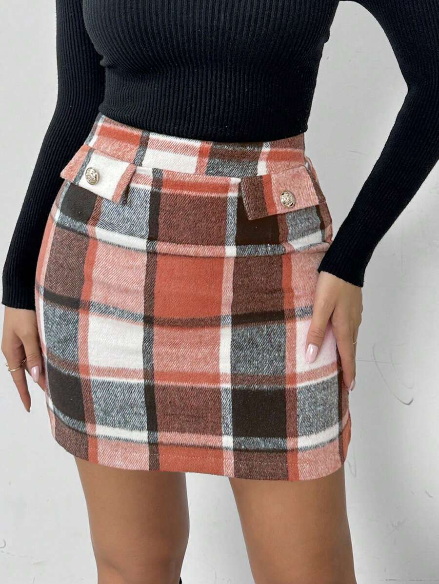 Chiquease Women's Plaid Mini Skirt, Elegant Commuting Style