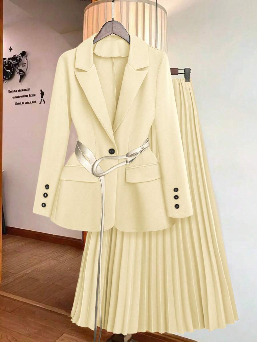 Franclia Retro Casual Chic Minimalist Loose Texture Khaki Women Suit Set, Autumn/Winter