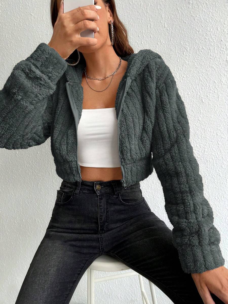 SHEIN EZwear Chaqueta corta de mujer con pelo, uso casual minimalista para todos los días