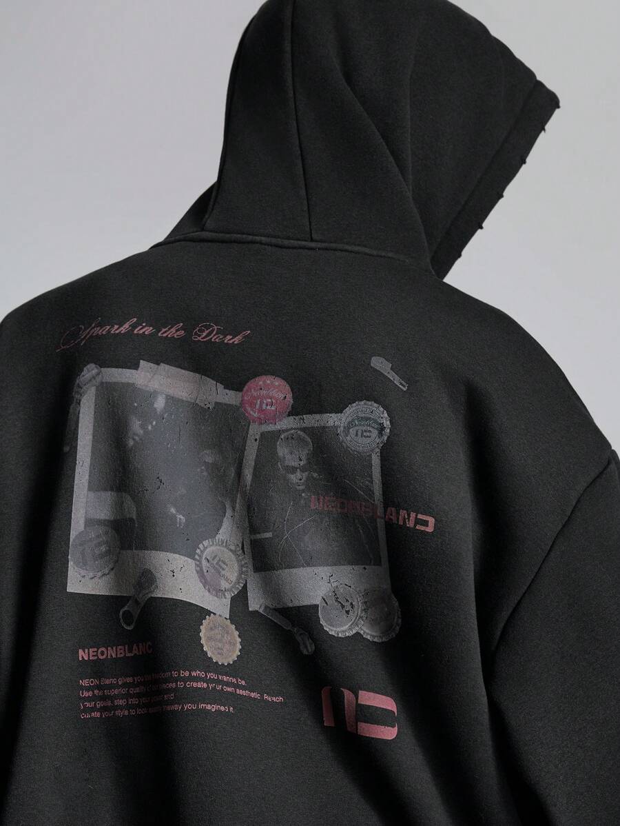 NEON BLANC Men's Printed Letter Hooded Sweatshirt, Autumn/Winter Hoodie Graphic Long Sleeve Hoodie, For Friends, Husband, Boyfriend Gifts