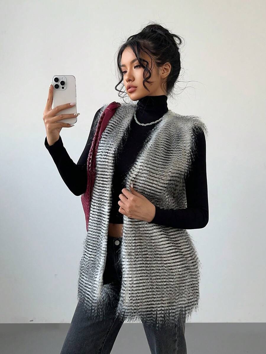 Aloruh Women Autumn/Winter New Fuzzy Multi-Color Tie Dye Dyeing Fluffy Vest Jacket