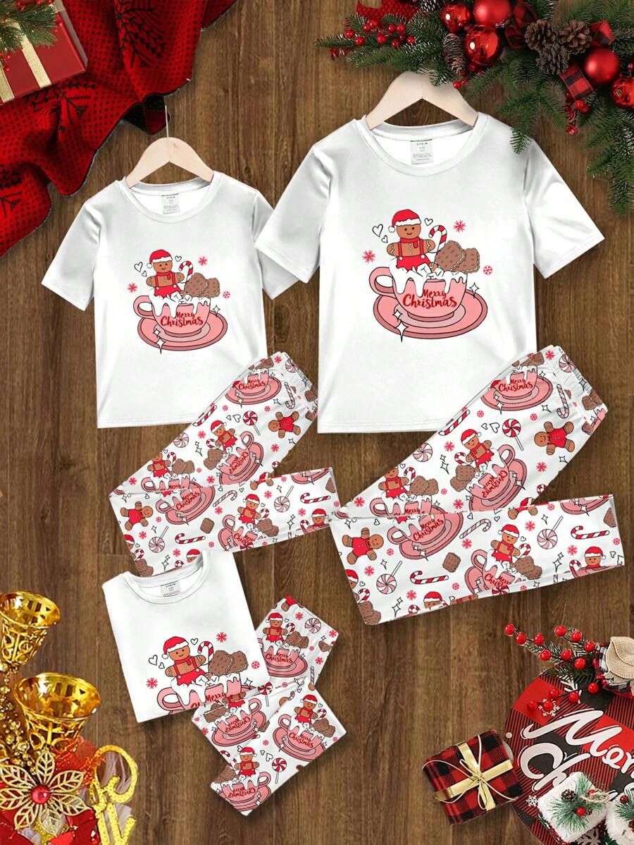 SHEIN Essnce 2pcs Women's Casual All-Over Print Short Sleeve T-Shirt And Ankle Pants Set