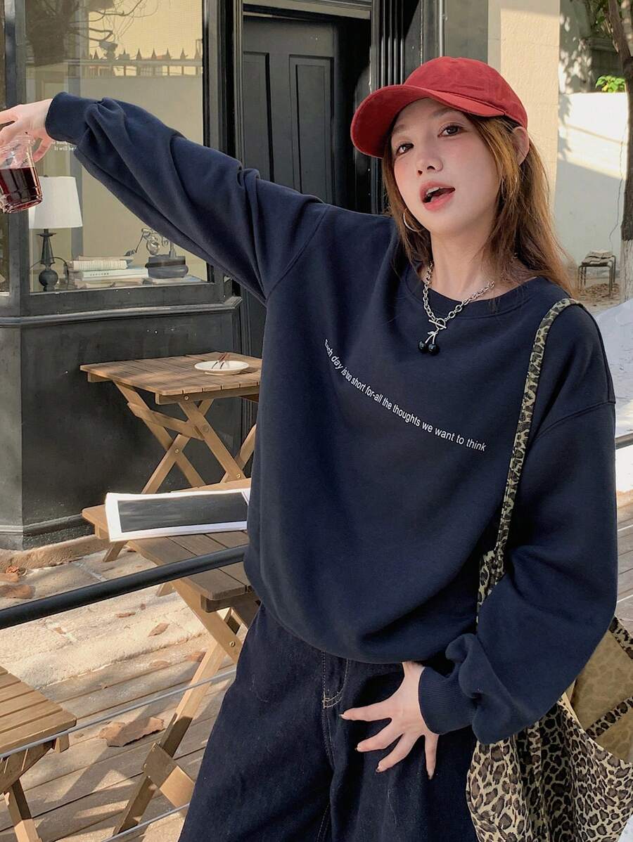 DAZY Women Oversized Off Shoulder Letter Print Sweatshirt