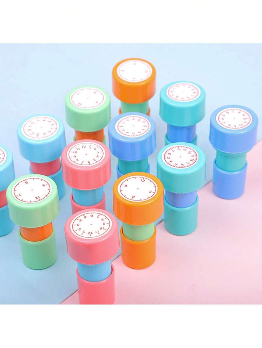 SHEIN 1pc Random Color Clock Stamp Teaching Tools For Kids Learning On Watch Multiple Style Student Teaching Tools Seal For Primary School Supplies Back To School,Back To School,School Supplies