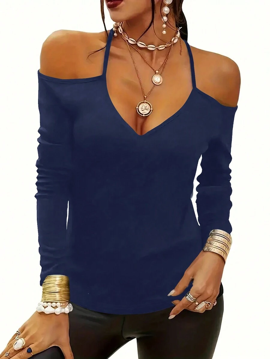 INAWLY Round Neck Short Sleeve T-Shirt With Hanging Neckline And Spaghetti Strap, Minimalist & Fashionable