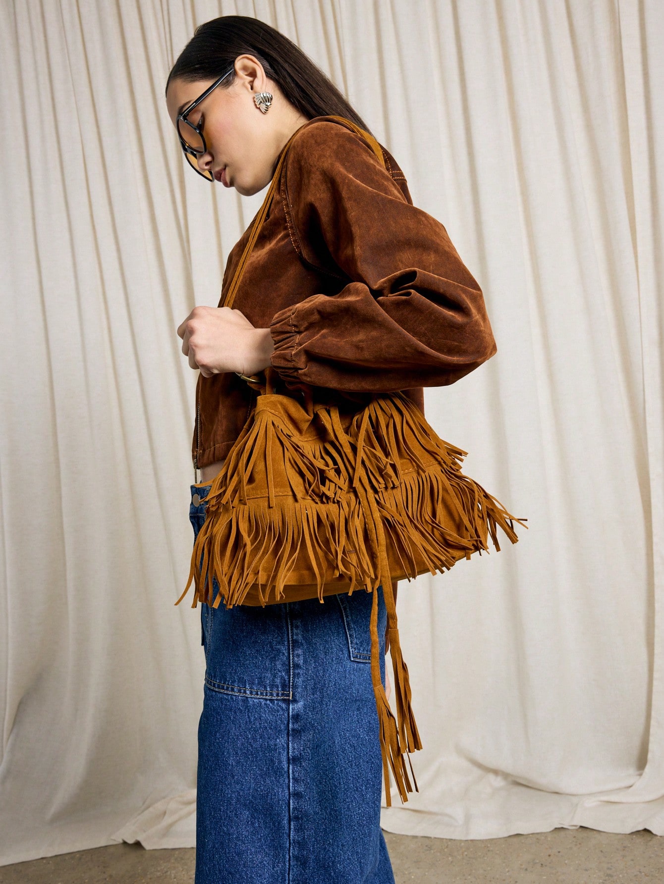Western Style Patchwork Fringe Fashion Crossbody Bag
