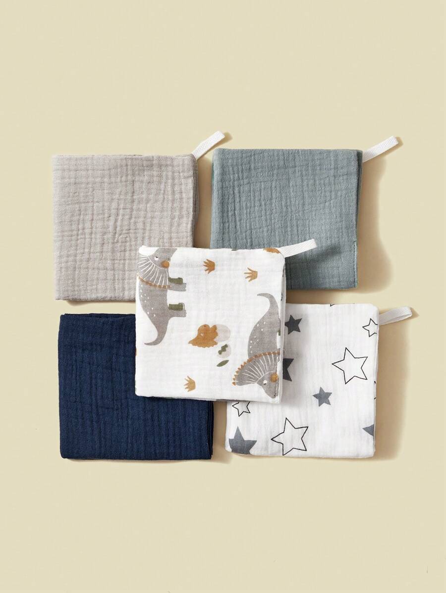 5 piezas de baberos para bebé, toallas cuadradas de algodón suave y transpirable con estampado de dinosaurios, para niños bebés