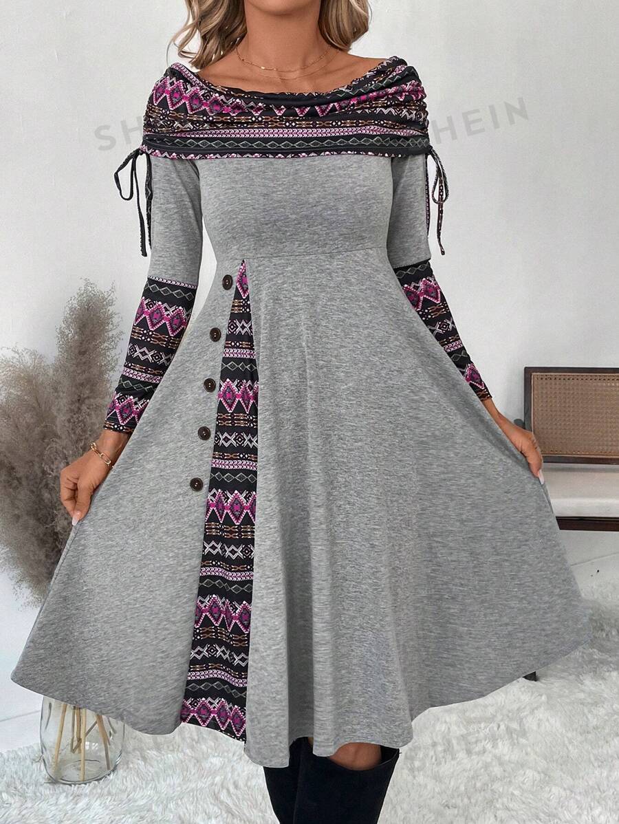 EMERY ROSE Vestido de longitud media casual de mujer con estampado geométrico de retazos, para otoño/invierno