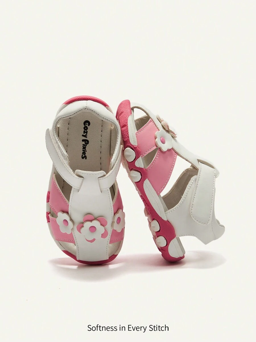 Cozy Pixies 1 par Sandalias deslizantes de niña de dos tonos, versátiles, retro, casuales y cómodas para el verano
