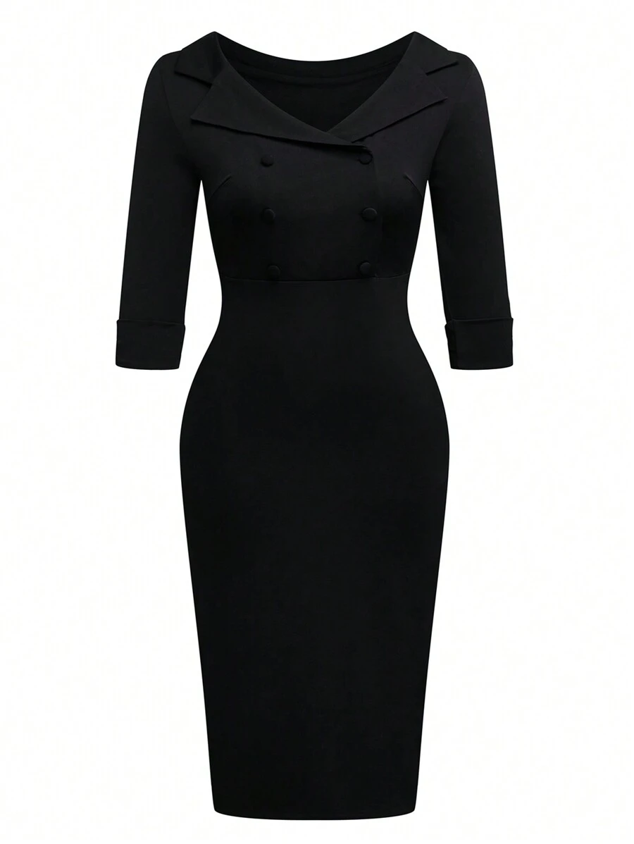 SHEIN Clasi Robe longue vintage élégante noire ajustée pour femmes de grande taille