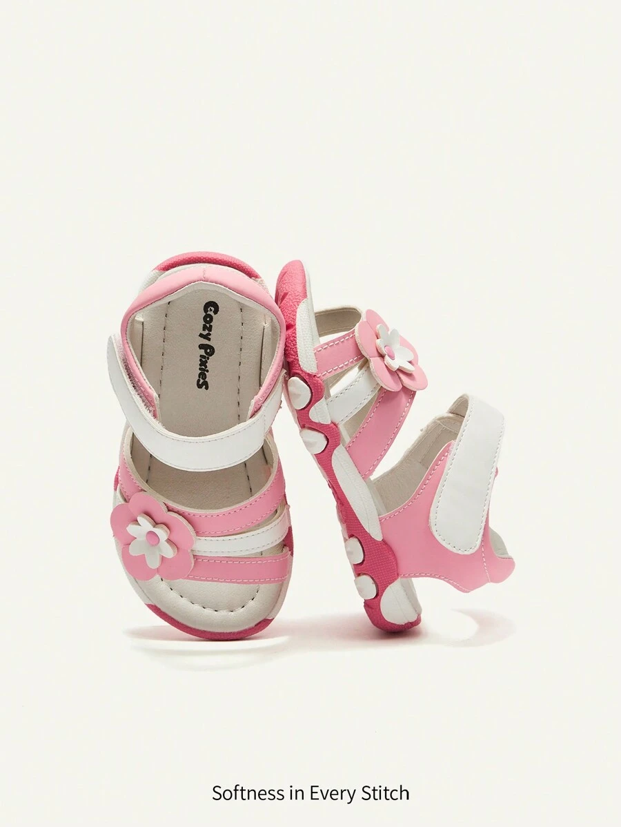 Cozy Pixies 1pair Fashion Versatile Vintage Casual Comfy Cute Beach Sandal For Little Girls, Dual-Color Sole