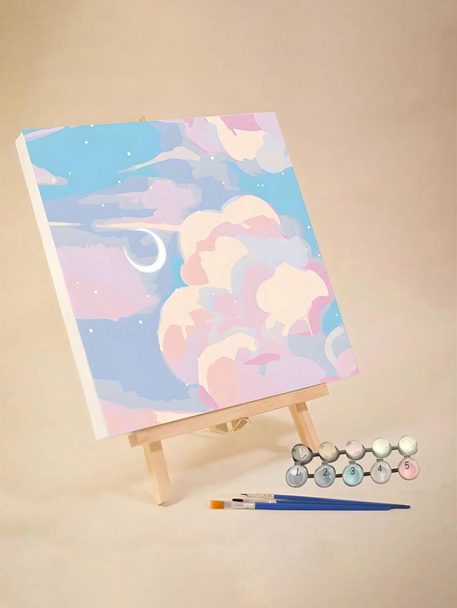 1 pièce Kit de peinture par numéros pour adultes débutants, Lune, style frais, 20 W x 20 L ou 30 W x 30 L , images sur canevas, peinture avec 2 pinceaux, pigments acryliques pour fleurs et paysages, peinture DIY, décoration murale de la maison, Cadeau pour les fêtes