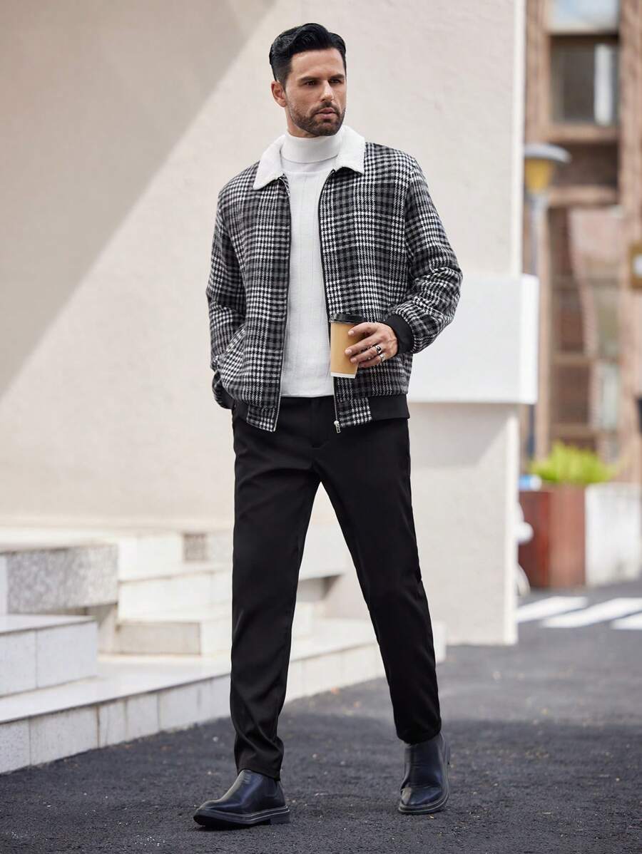 Manfinity Homme Chaqueta casual de hombre con cuello a cuadros y bloques de color, chaqueta ligera y colorida a cuadros para salir, ideal para otoño, regalos para amigos, esposo, novio