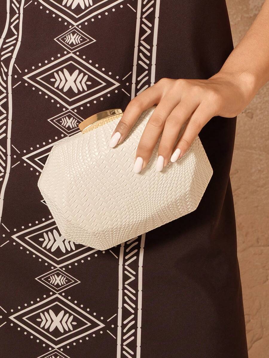 SHEIN VCAY Bolso de mano minimalista de mujer con textura y forma inusual, bolso de noche