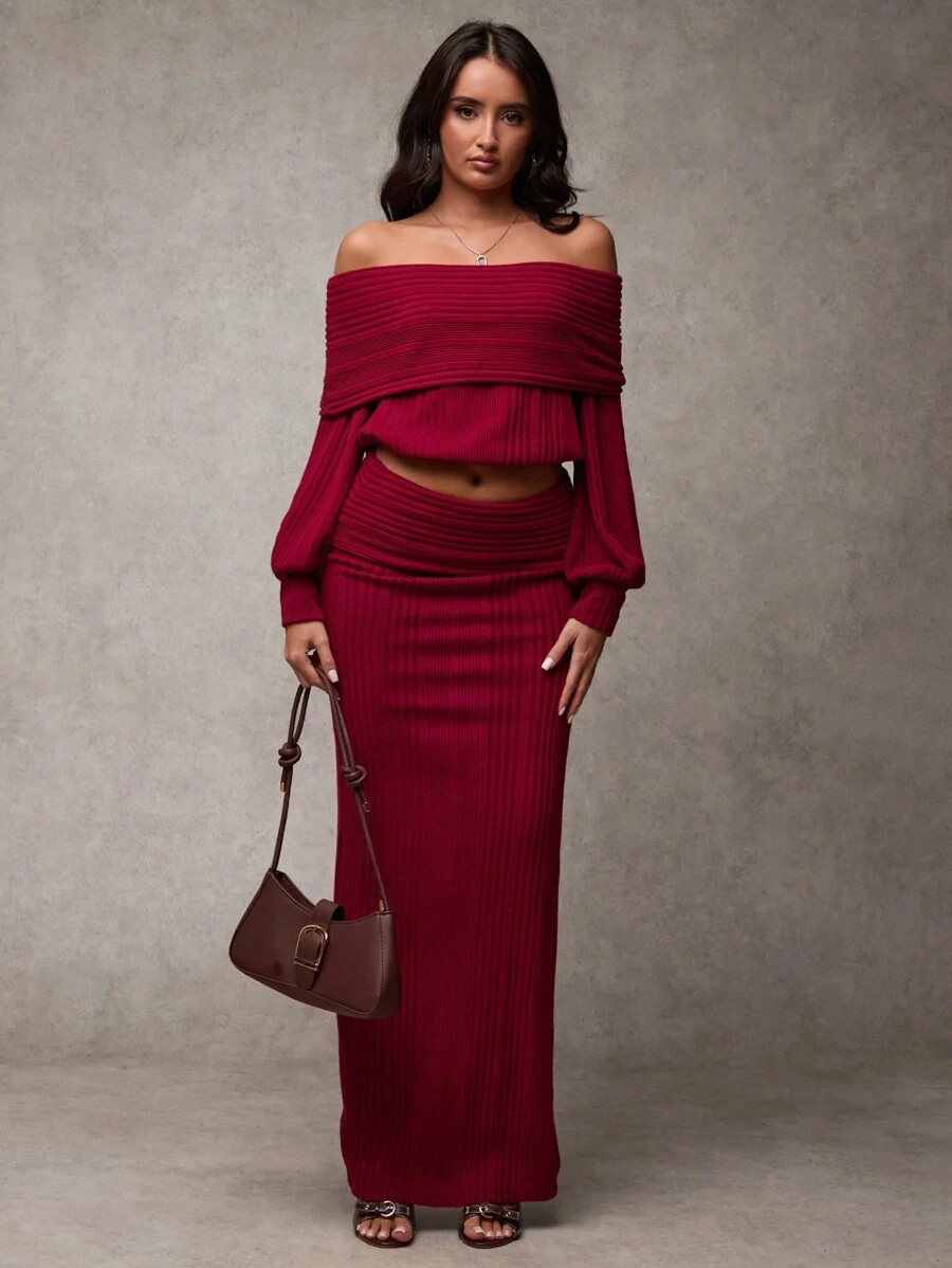 SHEIN BAE 1 pieza Falda larga y elegante de ajuste slim con pliegues en la cintura, de color liso para mujer