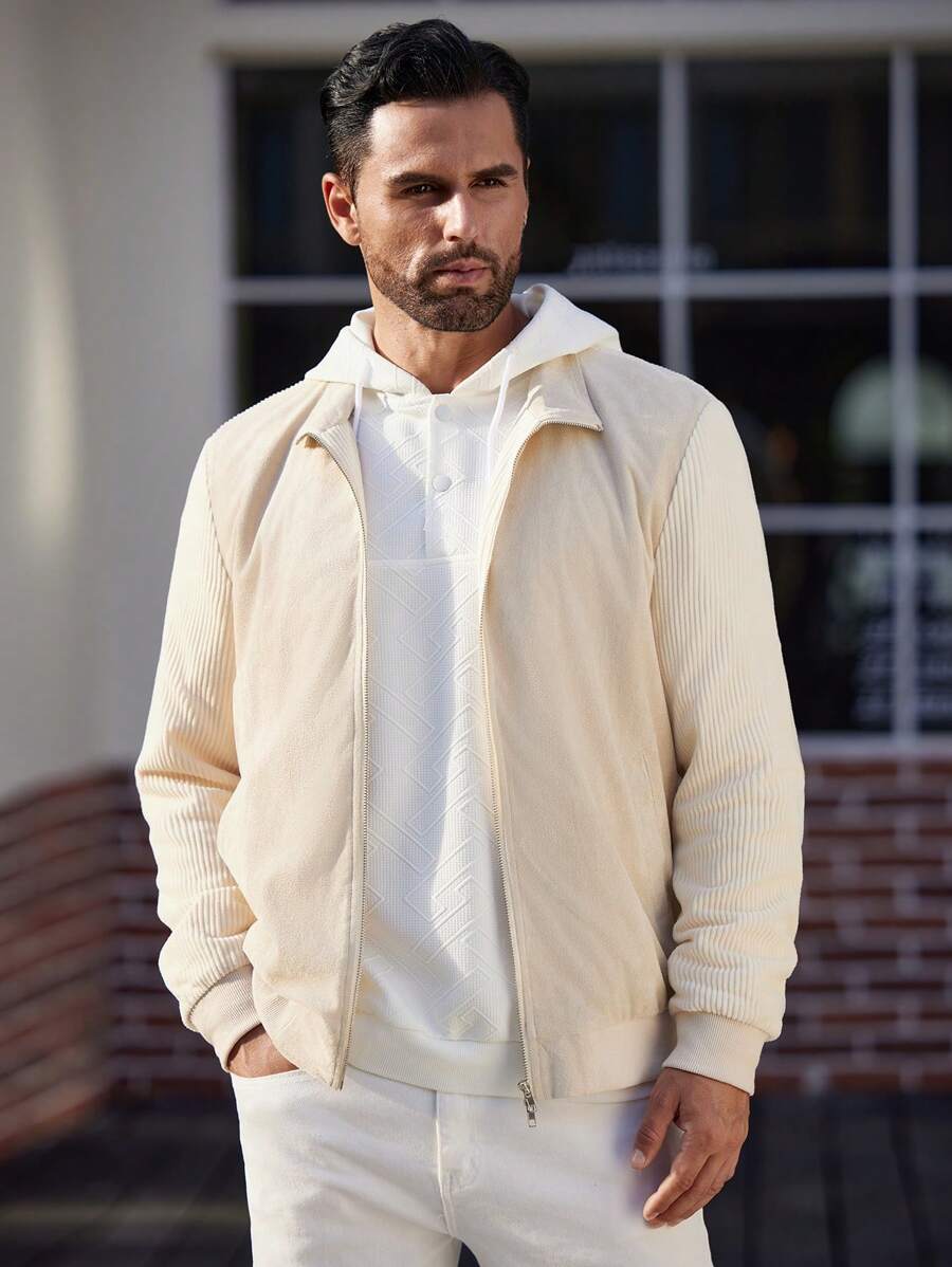 Manfinity Homme Chaqueta casual de manga larga con parches para hombre, chaqueta ligera y abrigada para salir en otoño, regalo para amigos, esposo o novio