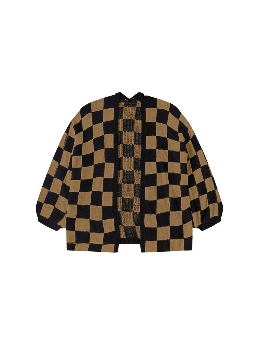 Chiquease Casual Colorblock Houndstooth Pattern Cardigan, Autumn/Winter
