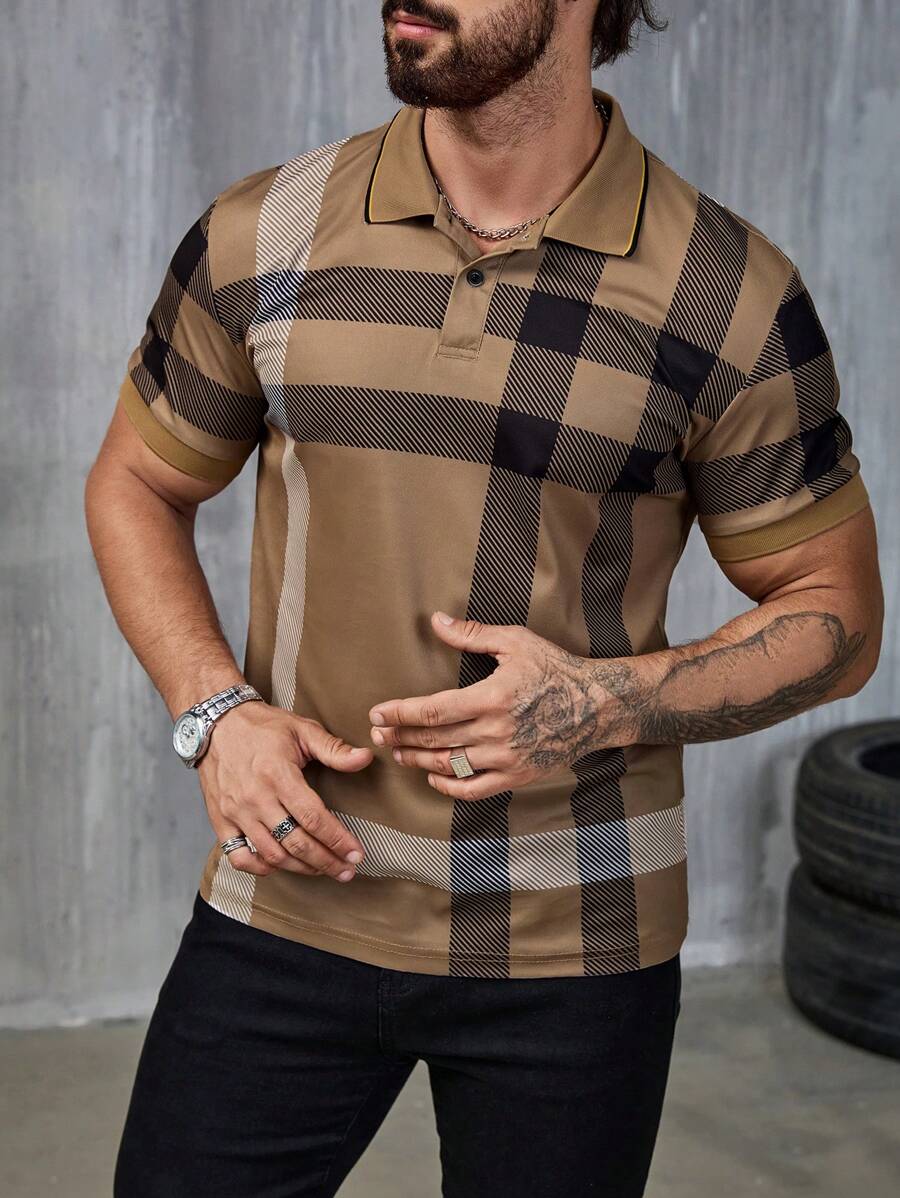 Manfinity CasualCool Men's Plaid Short Sleeve Casual Commuter Polo Shirt