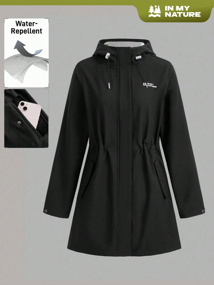 In My Nature In My Nature Outdoor Camping Hiking City Commute Fluorine-Free Water-Repellent Fleece Women Adjustable Waist Hooded Softshell Jacket