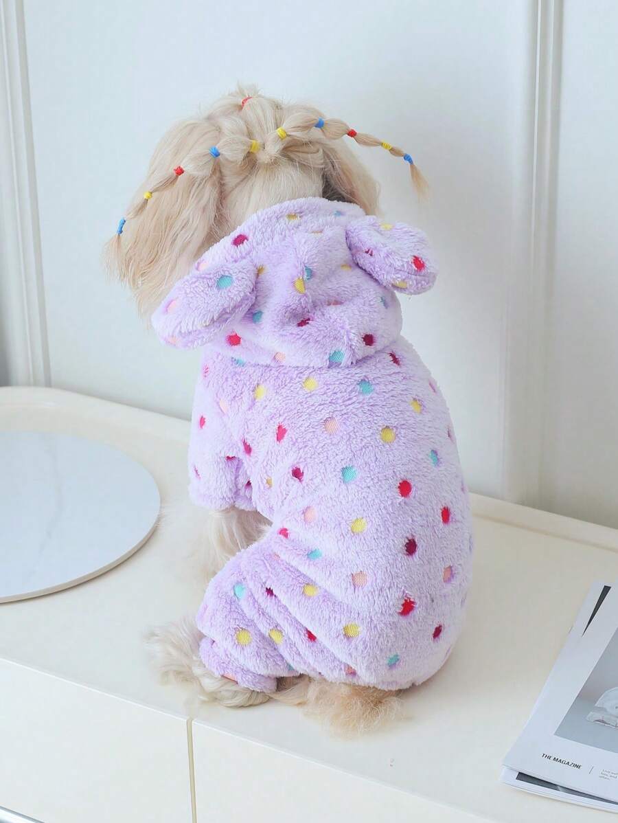 PETSIN Cute Polka Dot Plush Ears Purple Warm Pet Pants, Suitable For Cats And Dogs, Autumn/Winter