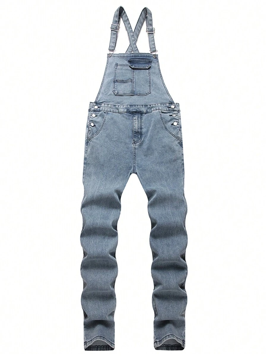 Manfinity Homme Men's Casual Washed Slim Fit Denim Bib Overalls