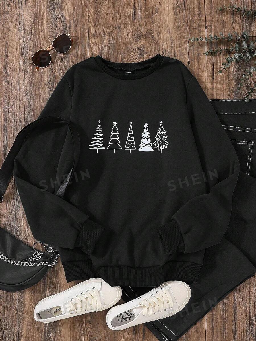 SHEIN Unity Sudadera con cuello redondo estampada con gráficos divertidos de Halloween para mujer