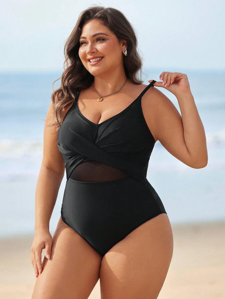 Swim Lushoire Plus Size Minimalist Casual Everyday Sleeveless One-Piece Camisole Summer