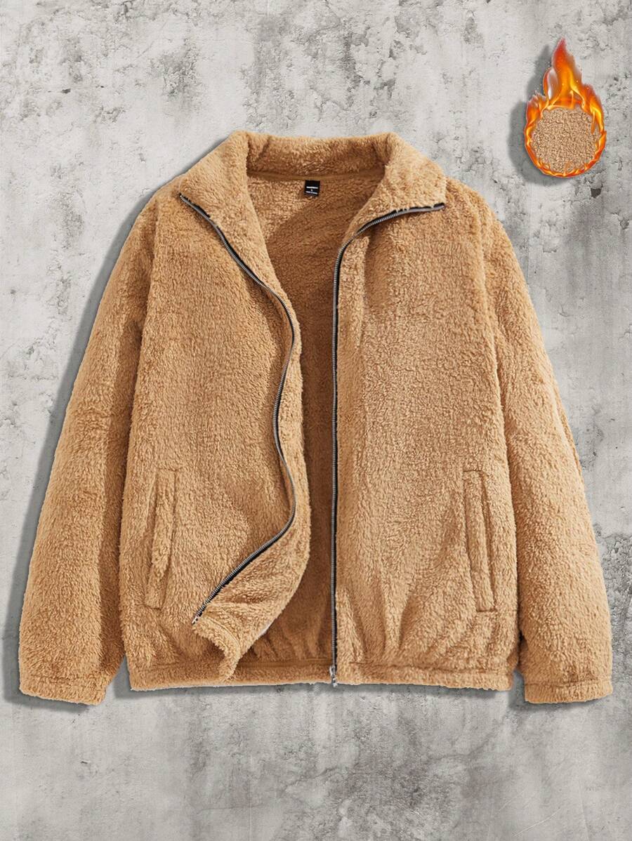 Manfinity VCAY Chaqueta casual suelta con hombros caídos y acabado peludo, adecuada para otoño/invierno