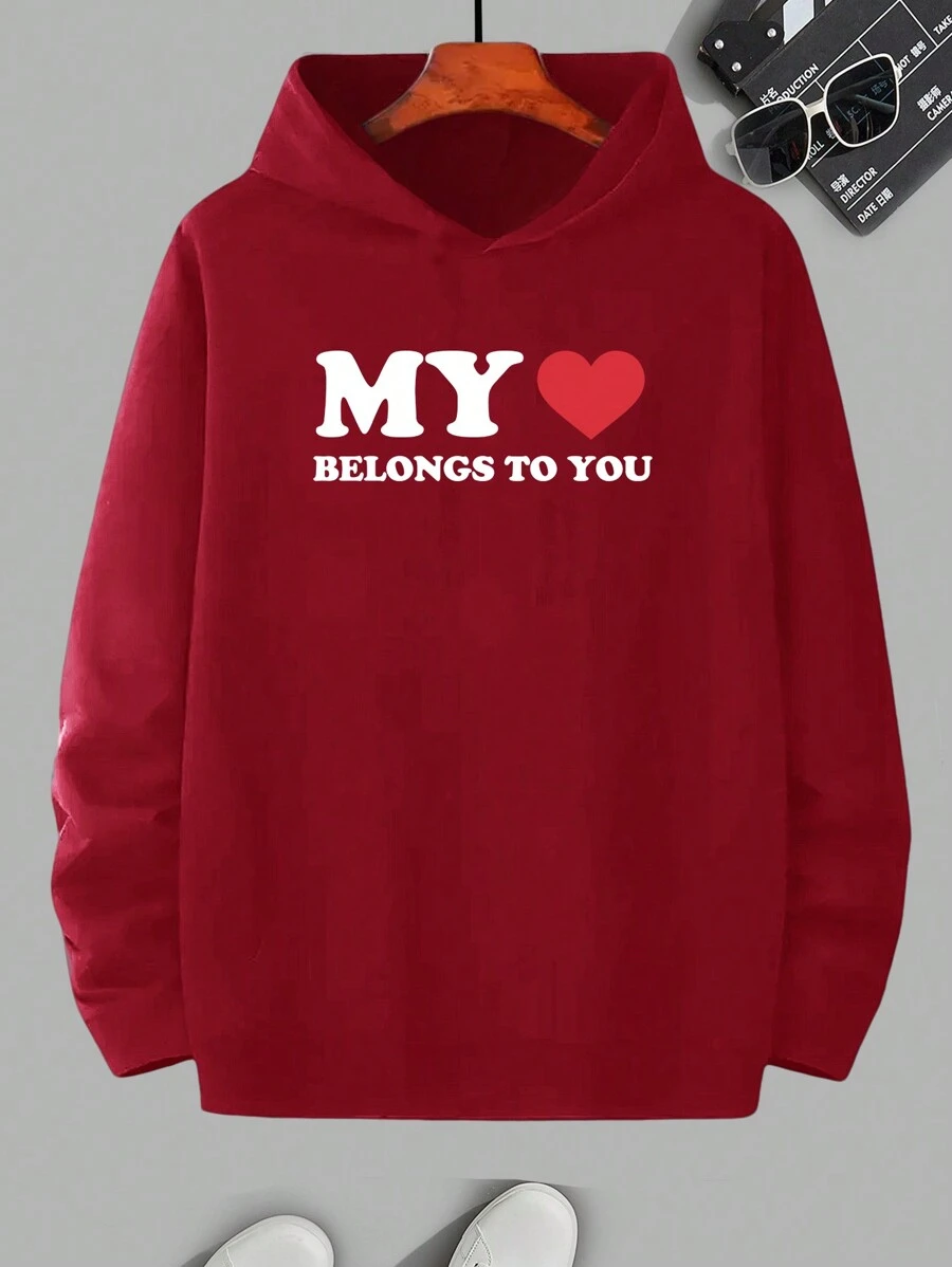 Manfinity Hypemode Men's Casual Daily Heart & Letter Print Hoodie Sweatshirt, Autumn