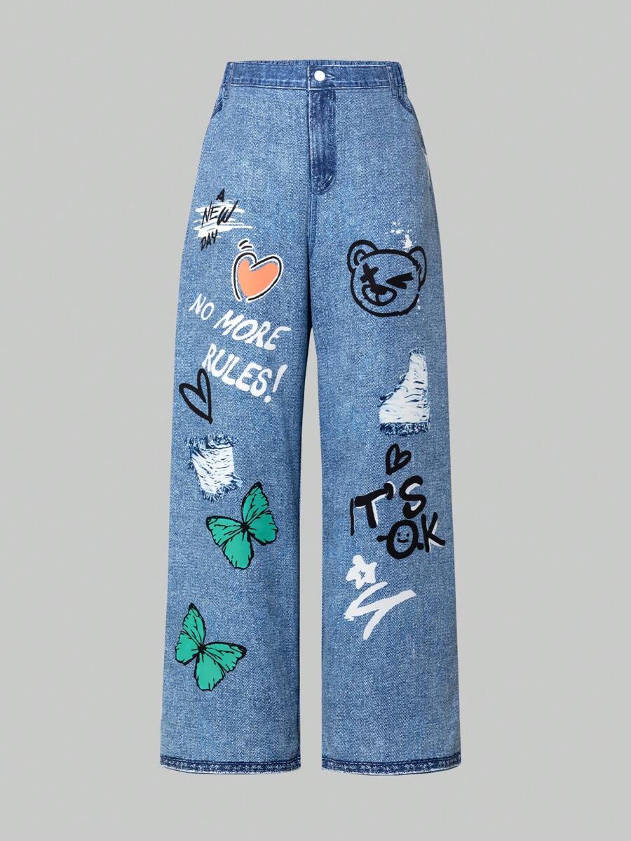 SHEIN Mädchen Teens Grafik Text Muster Lässig Minimalistische Alltagshose